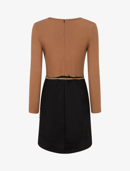 Robe fendue à col détail chaînes - Camel - 2