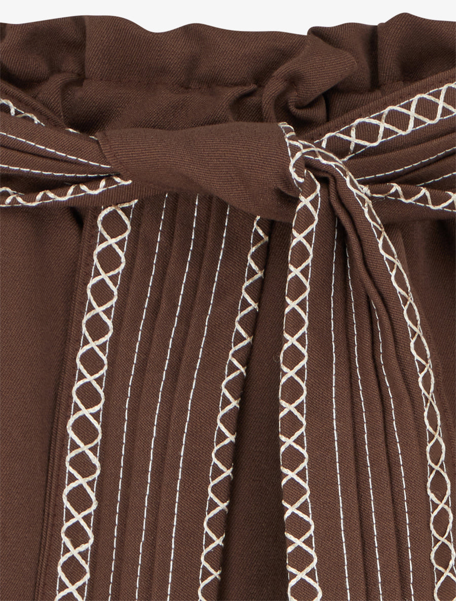 Jupe courte patineuse ceinturée - Marron - 3