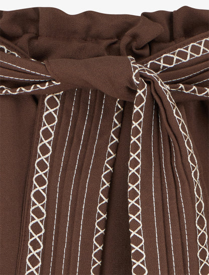 Jupe courte patineuse ceinturée - Marron - 3