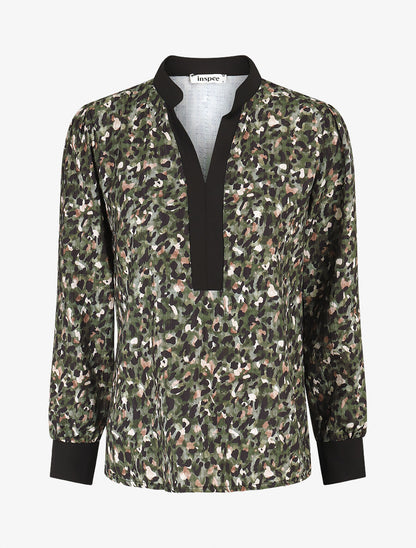 Blouse fluide à imprimé abstrait - Kaki - 4