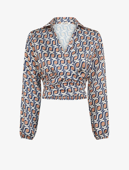 Crop-top cache-coeur satiné imprimé 70&