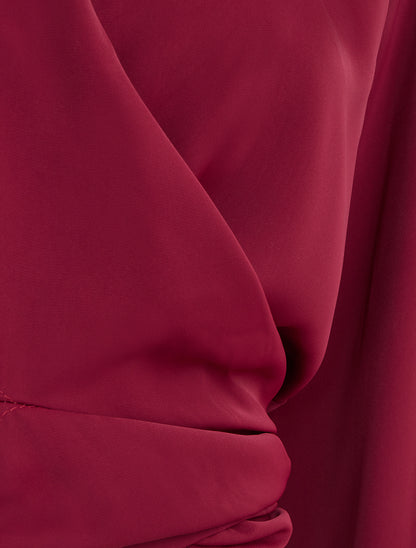 Einfarbiges, satinartiges Wickel-Crop-Top - Bordeaux