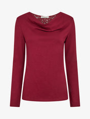 Pullover mit Wasserfallausschnitt und Rückseite aus Häkelspitze - Bordeaux