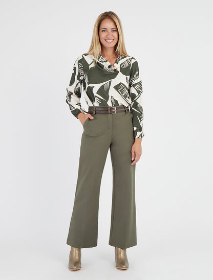 Pantalon droit taille haute à double ceinture - Kaki - 8