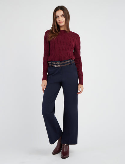 Gerade geschnittene High-Waist-Hose mit doppeltem Gürtel. - Marine