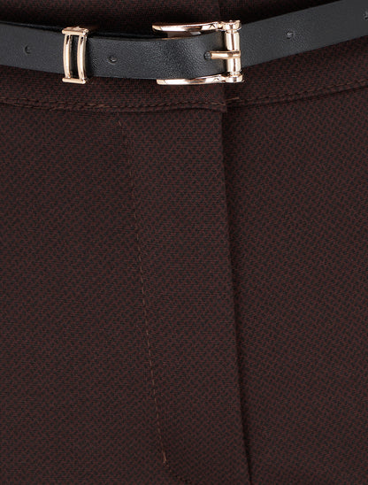 Pantalon droit ceinturé imprimé - Marron - 3