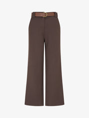 Pantalon droit uni taille haute - Marron - 1