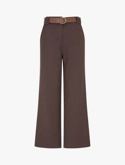 Pantalon droit uni taille haute - Marron - 1