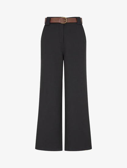 Pantalon droit uni taille haute - Noir - 1