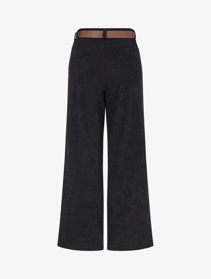 Pantalon ceinturé taille haute en velours côtelé - Noir - 2