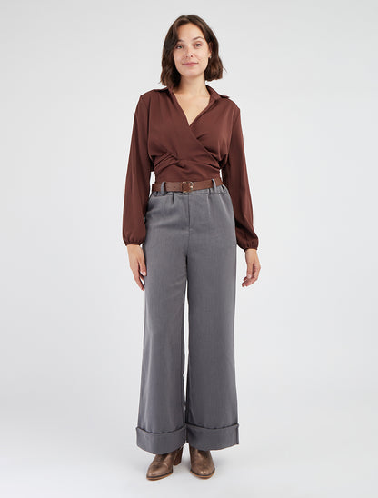 Weite Hose mit Umschlag - Grau