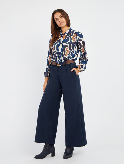 Pantalon élastiqué coupe ample - Marine - 8