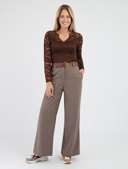 Weit geschnittene Hose mit Hahnentritt-Muster - Maulwurf