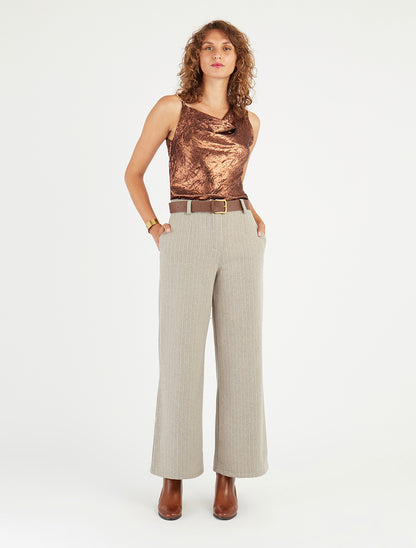 Pantalon ample à rayures - Beige - 8