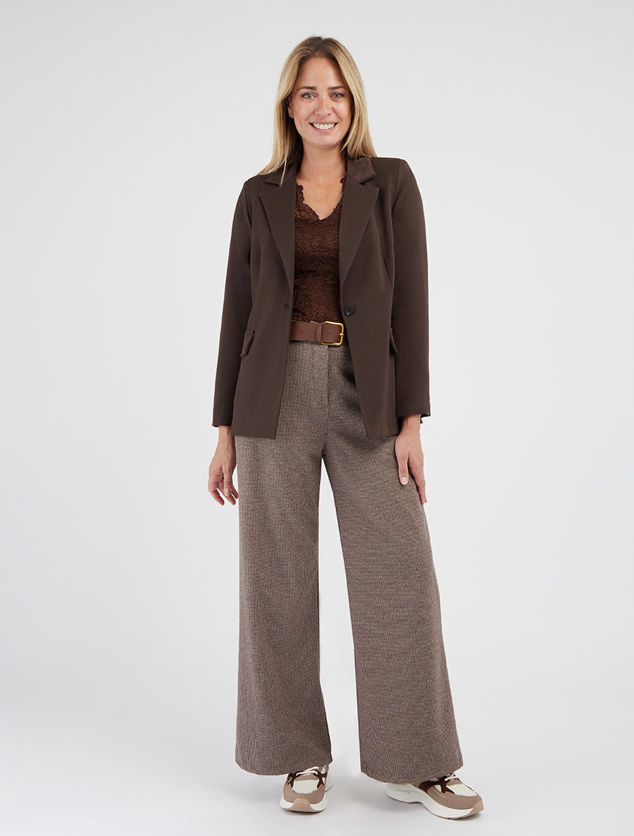 Gerader Blazer mit Schulterpolstern - Braun