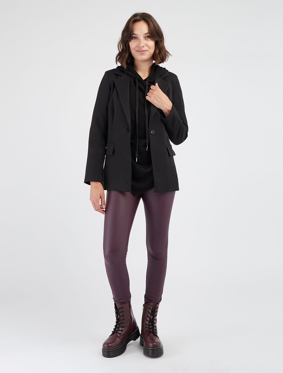 Gerader Blazer mit Schulterpolstern - Schwarz