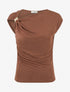 Top uni sans manches à empiècement bijou - Marron - 1