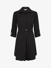 Robe chemise fluide et ceinturée - Noir - 1