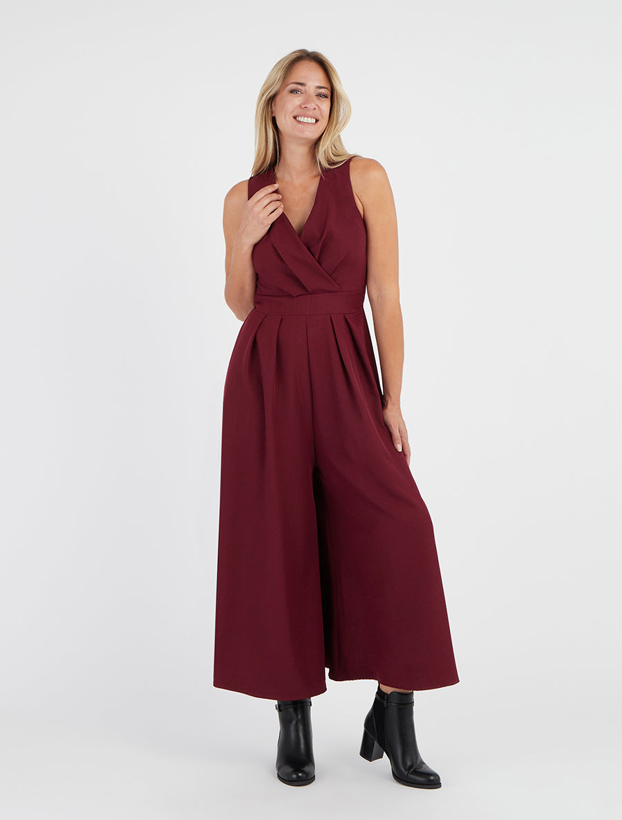 Combinaison unie à ouverture au dos - Bordeaux - 8