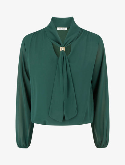 Top droit à col lavallière bijou - Vert foncé - 1