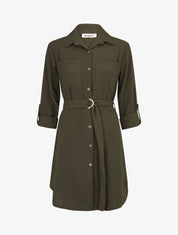 Robe chemise fluide et ceinturée - Kaki - 5