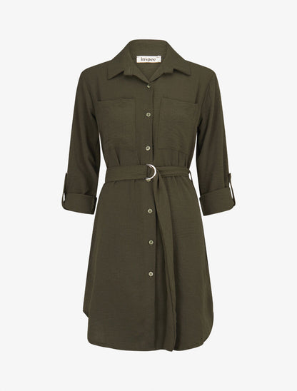 Robe chemise fluide et ceinturée - Kaki - 5