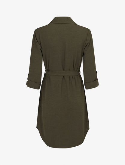 Robe chemise fluide et ceinturée - Kaki - 2