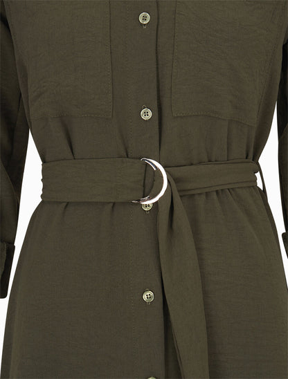 Robe chemise fluide et ceinturée - Kaki - 3