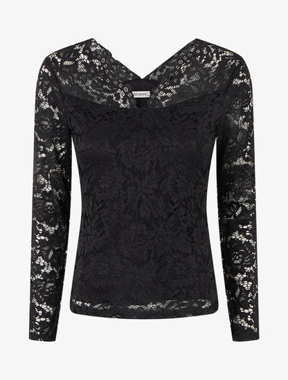 Top uni en dentelle - Noir - 1