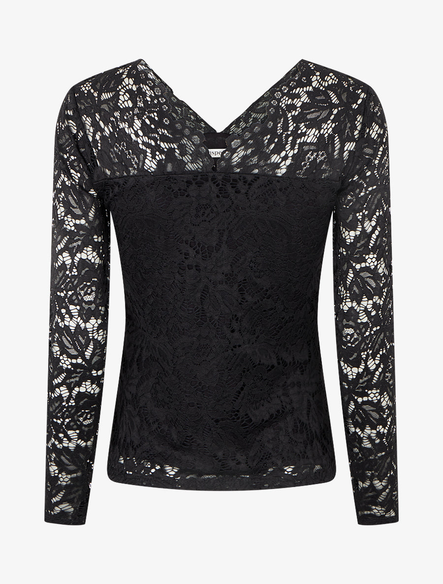 Top uni en dentelle - Noir - 2