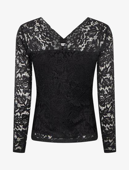 Top uni en dentelle - Noir - 2