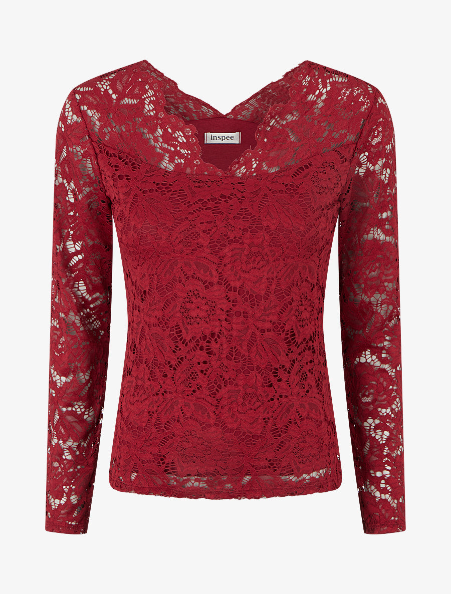 Top uni en dentelle - Bordeaux - 1