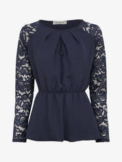 Top péplum à manches dentelle - Marine - 1