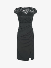 Robe droite à dentelle et drapé - Noir - 1