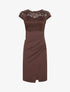 Robe droite à dentelle et drapé - Marron - 1