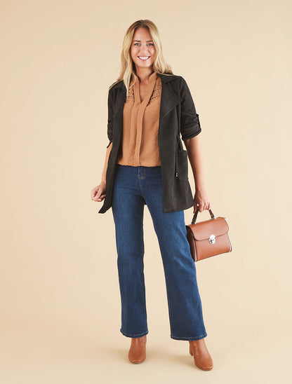 Veste longue en suédine - Noir - 4