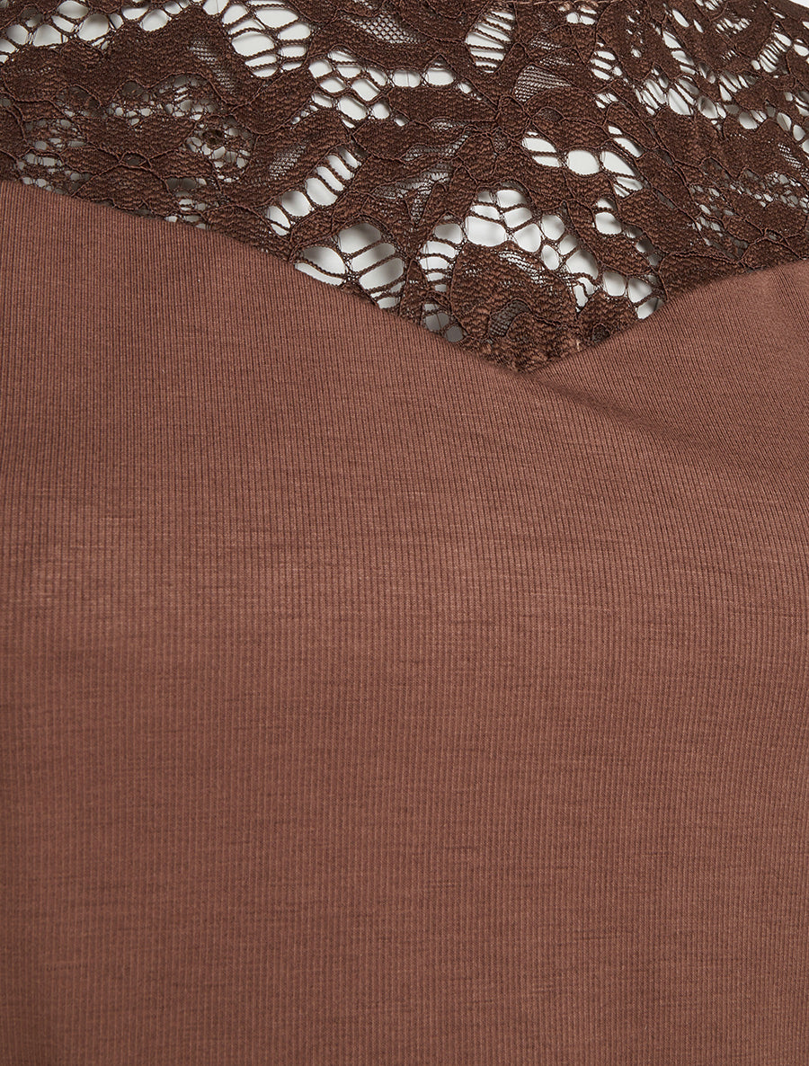 Robe sans manches à col en dentelle - Marron - 3