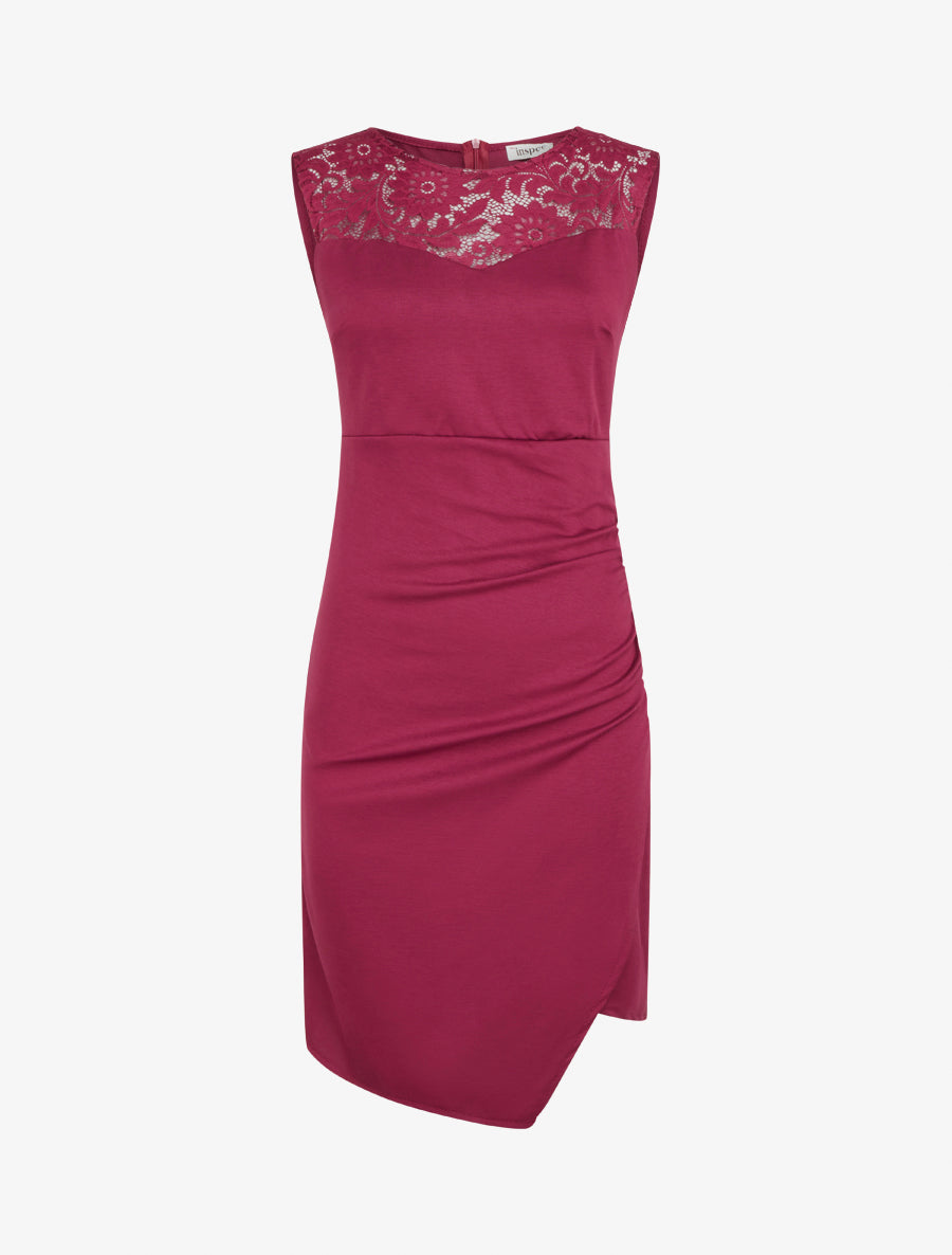 Robe sans manches à col en dentelle - Bordeaux - 1