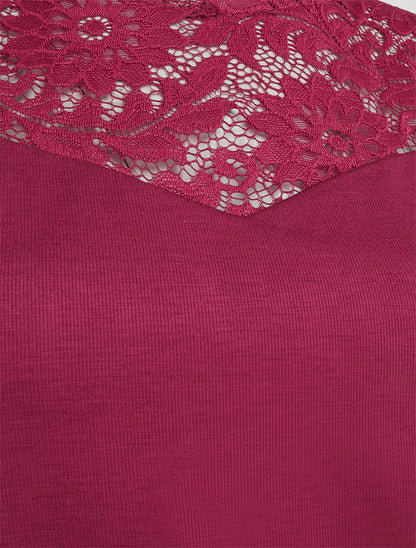Robe sans manches à col en dentelle - Bordeaux - 3