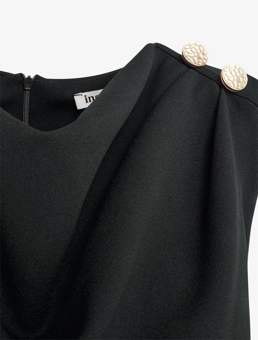 Robe drapé à col bénitier - Noir - 3