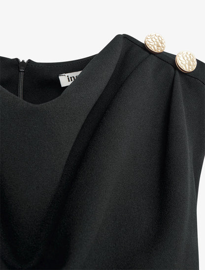 Robe drapé à col bénitier - Noir - 3