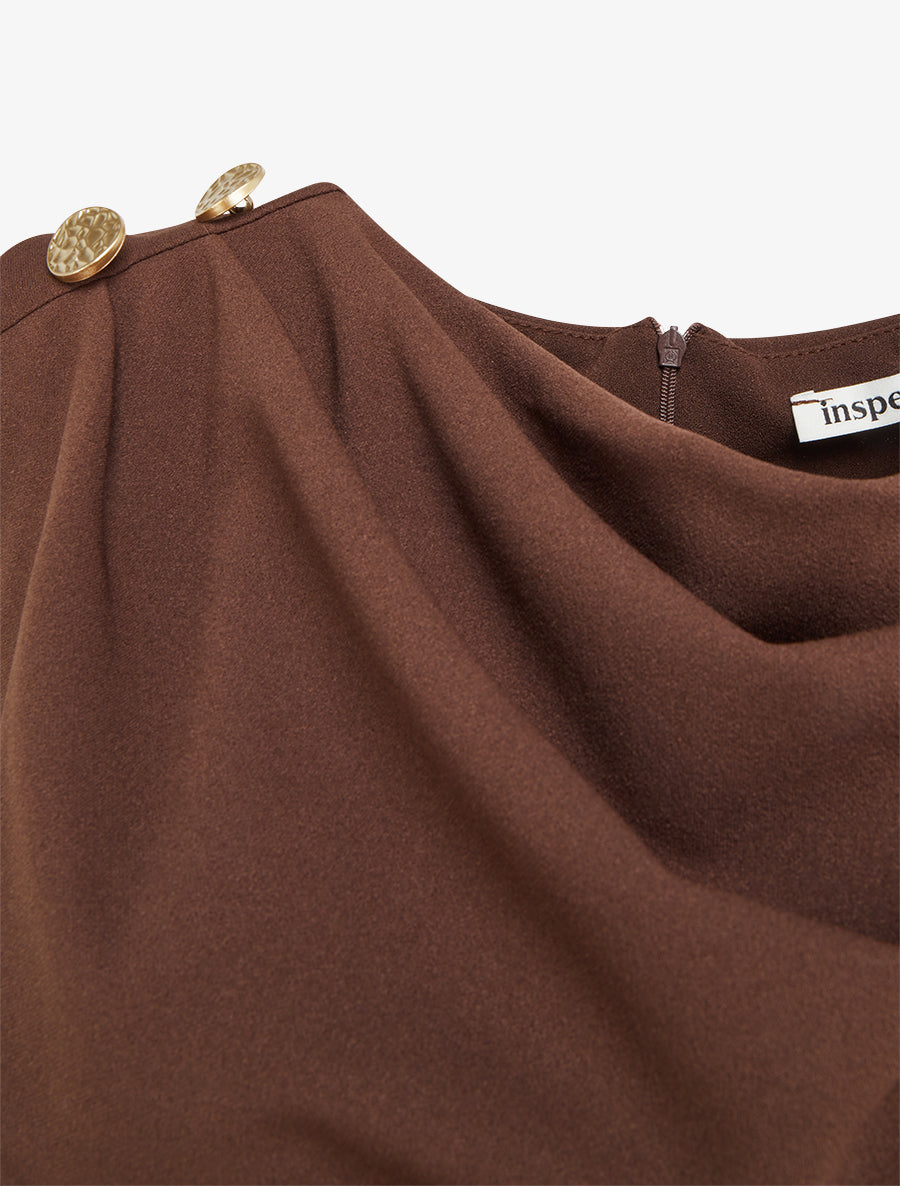 Robe drapé à col bénitier - Marron - 3