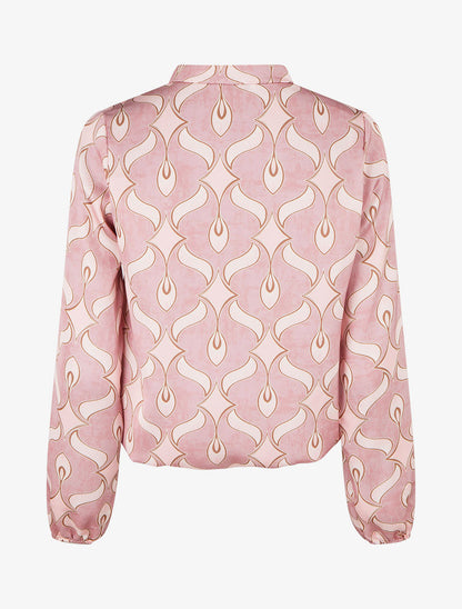 Top satiné à manches longues imprimé graphique - Rose - 2