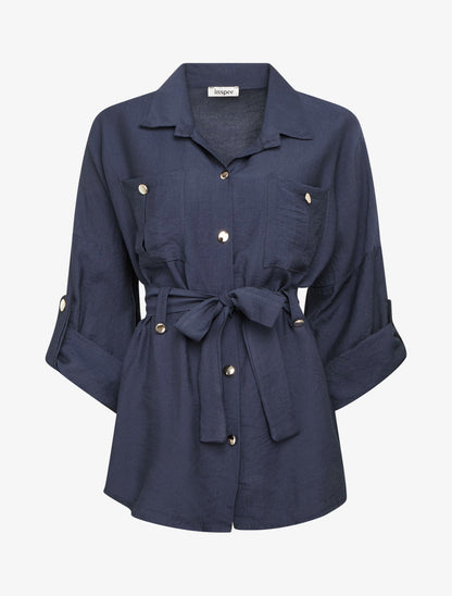 Chemise fluide ceinturée - Marine - 1