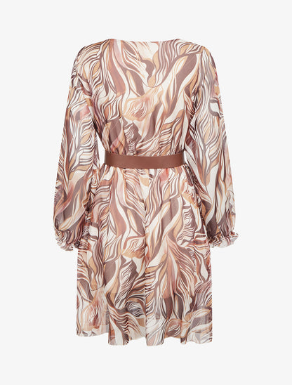 Robe col cache-coeur imprimé graphique - Marron - 2