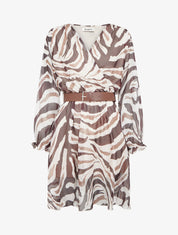 Robe col cache-coeur imprimé zèbré - Marron - 1