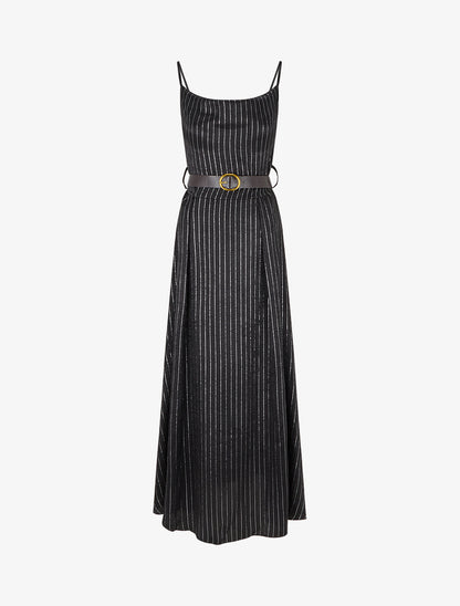 Robe longue à rayures irisées - Noir - 1