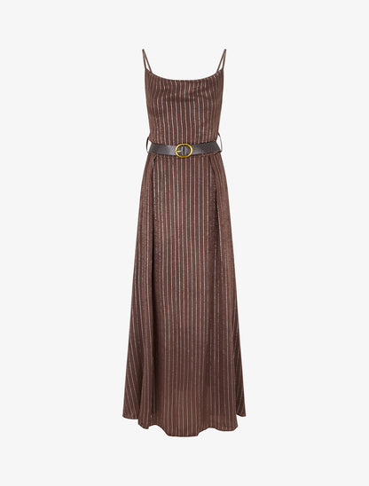Robe longue à rayures irisées - Marron - 1