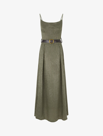 Robe longue à rayures irisées - Kaki - 1