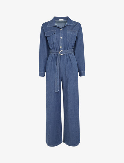 Combinaison en denim à taille élastiquée - Bleu denim - 1